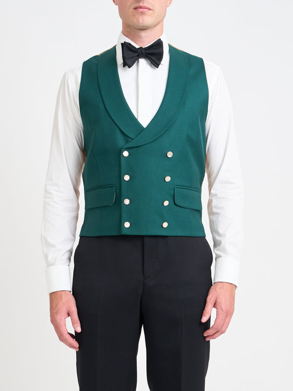 Favourbrook Forest Green Gabardine Wool Double Breasted Waistcoat