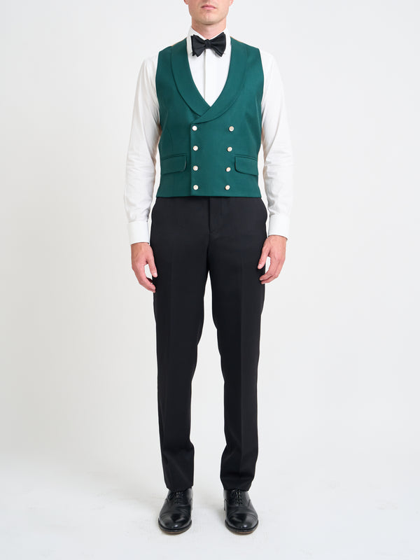 favourbrook Forest Green Gabardine Wool Double Breasted Waistcoat