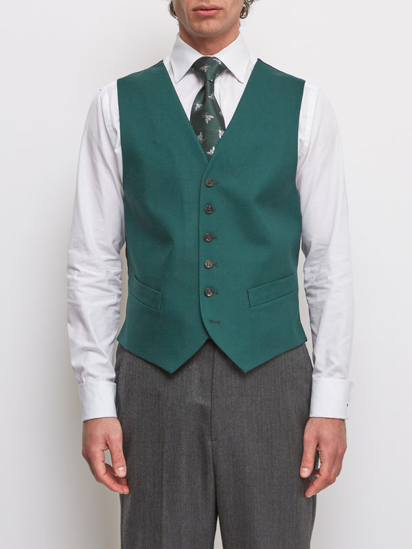 favourbrook Forest Green Wool Single Breasted Waistcoat