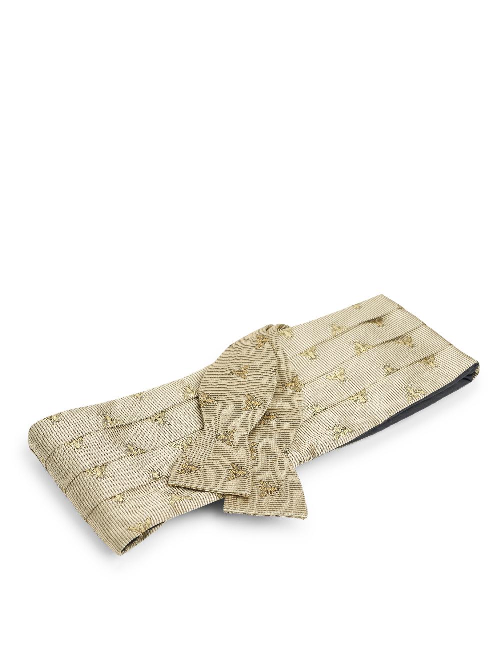 Favourbrook Gold Bees Silk Pleated Cummerbund & Bow Tie Set