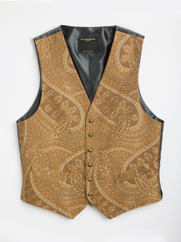 favourbrook Gold Heathcote Paisley Single Breasted Waistcoat