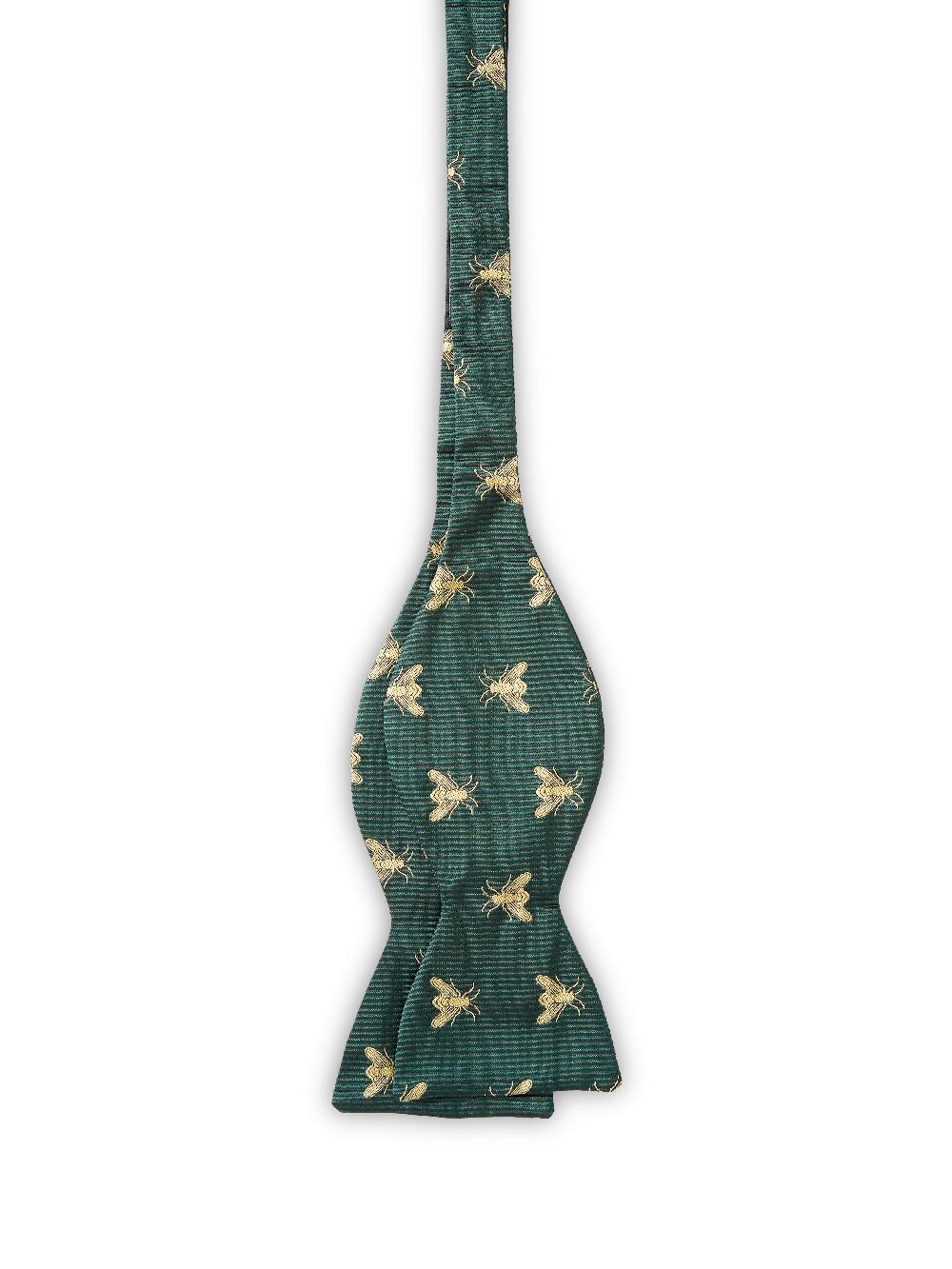 Favourbrook Green Gold Bees Silk Large Party Bow Tie