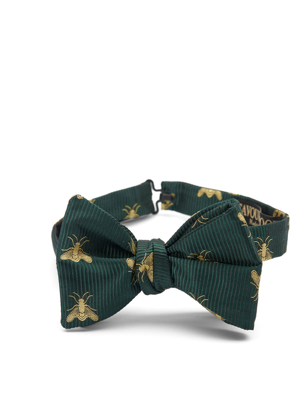 favourbrook Green Gold Bees Silk Large Party Bow Tie