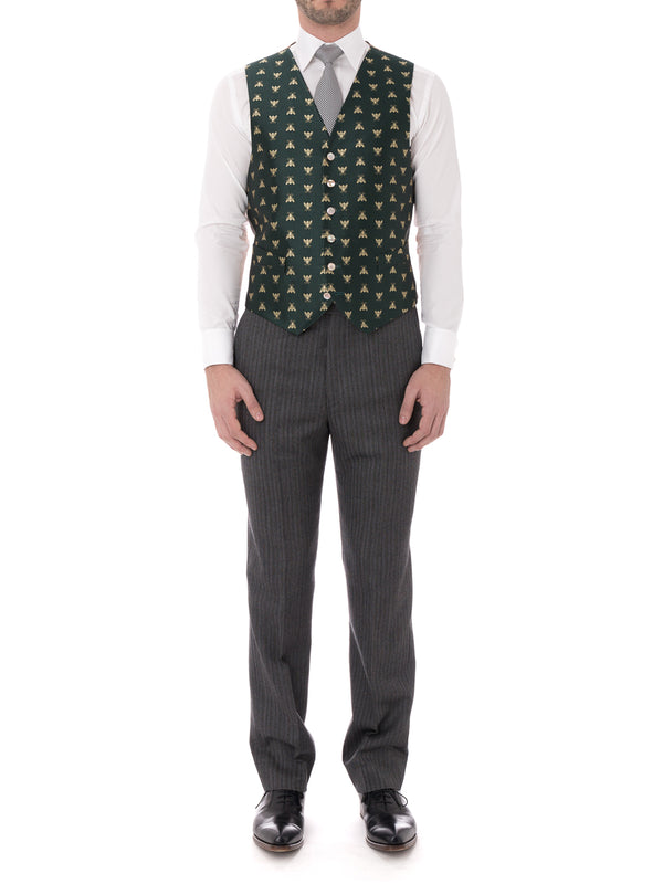 Favourbrook Green Gold Bees Silk Single Breasted Waistcoat