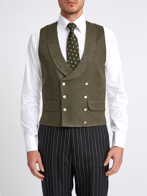 favourbrook Green Padworth Linen Double Breasted Waistcoat