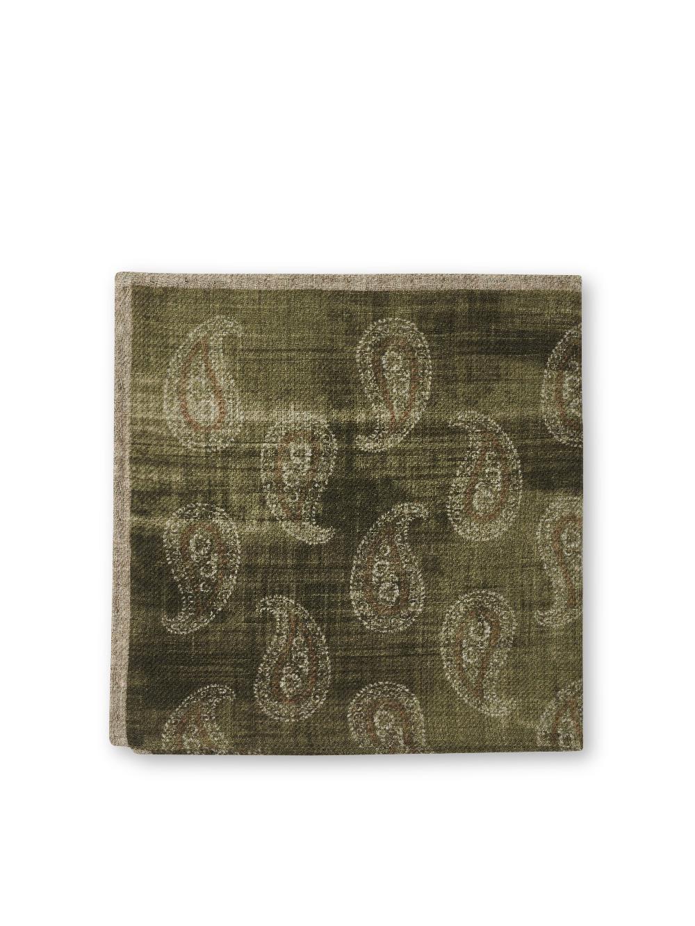 Favourbrook Green Shirburn Paisley Wool Pocket Square