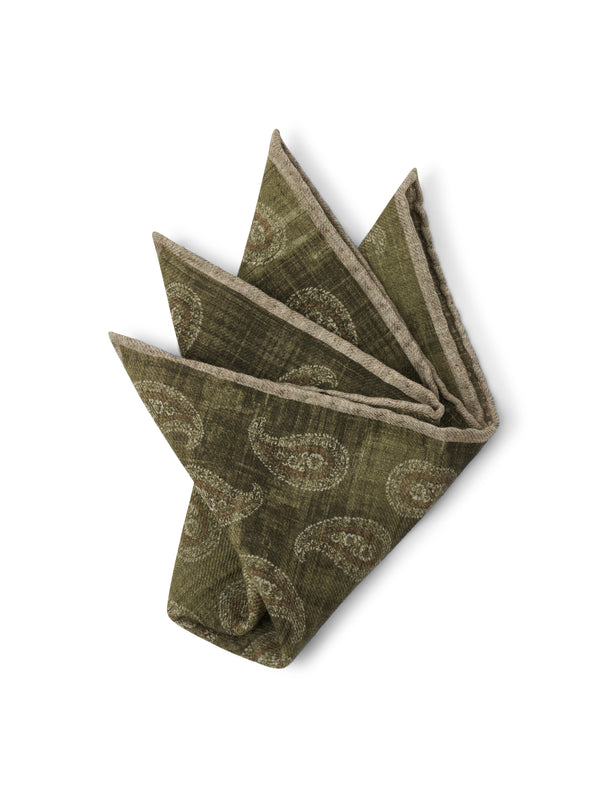 favourbrook Green Shirburn Paisley Wool Pocket Square