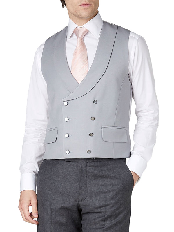 favourbrook Grey Gabardine Wool Double Breasted Waistcoat