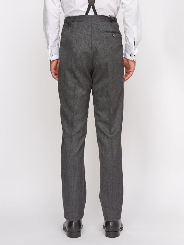 Favourbrook Grey Norfolk Herringbone High Waisted Flat Front Trousers