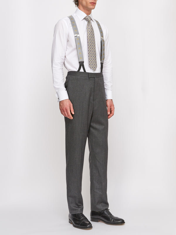 Favourbrook Grey Norfolk Herringbone High Waisted Flat Front Trousers