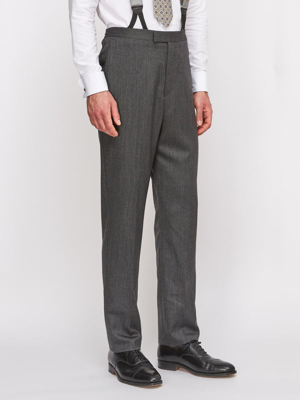 favourbrook Grey Norfolk Herringbone High Waisted Flat Front Trousers