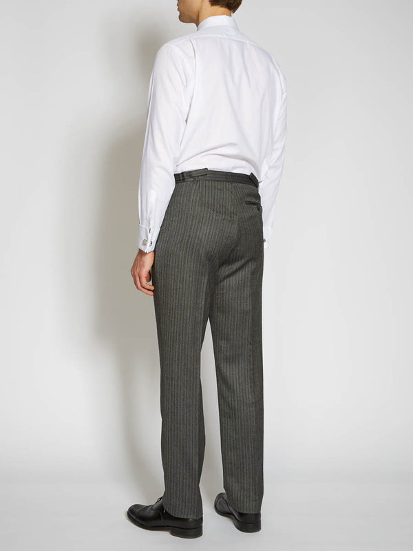 Favourbrook Grey Westminster Stripe Wool High Waisted Flat Front Trouser