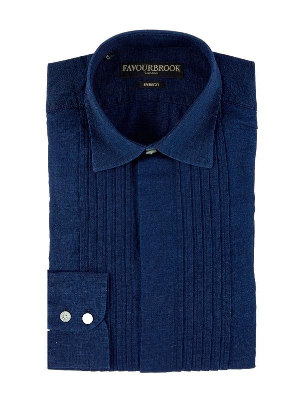 favourbrook Indigo Rockwell Linen Pleated Pintuck Dress Shirt