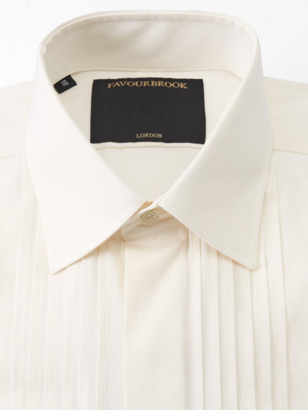 Favourbrook Ivory Poplin Cotton Pleated Pintuck Dress Shirt