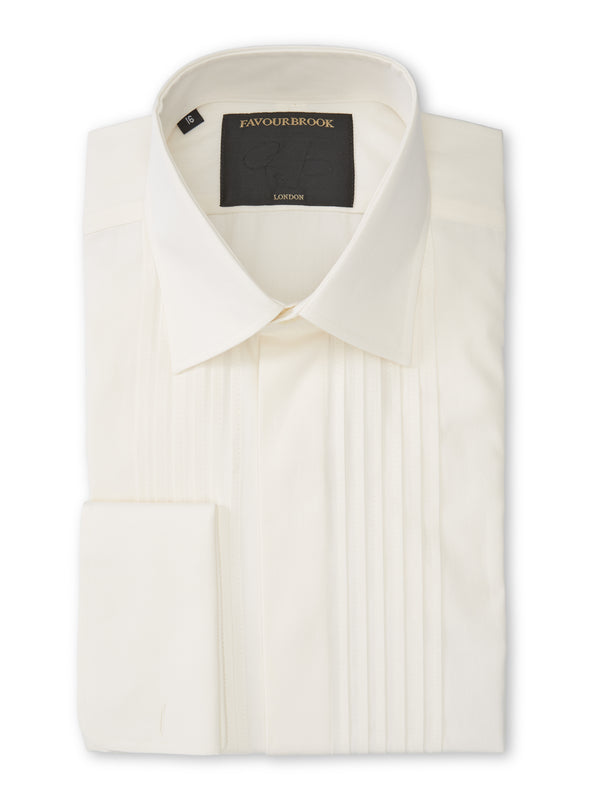 favourbrook Ivory Poplin Cotton Pleated Pintuck Dress Shirt