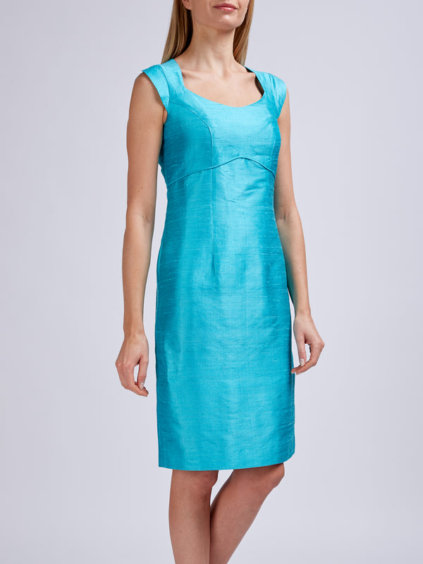 Favourbrook Josephine Dress Aqua Plain Silk Douppion
