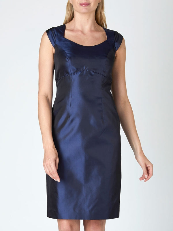Favourbrook Josephine Dress Navy Reverse Plain Shantung