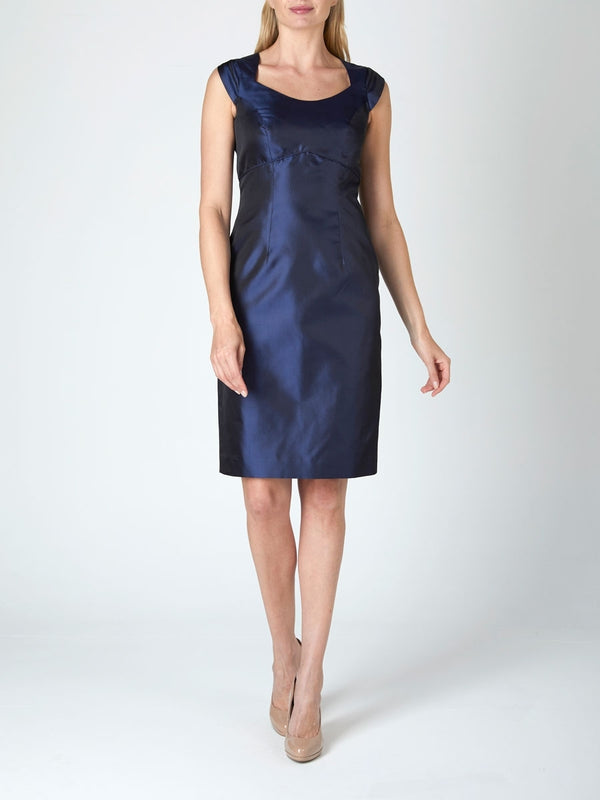 favourbrook Josephine Dress Navy Reverse Plain Shantung