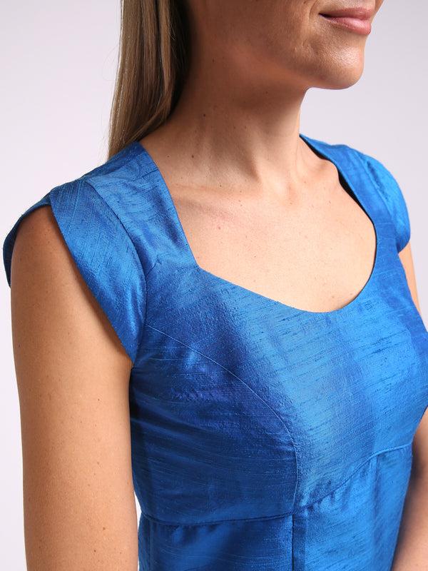Favourbrook Josephine Dress Sapphire Plain Silk Douppion