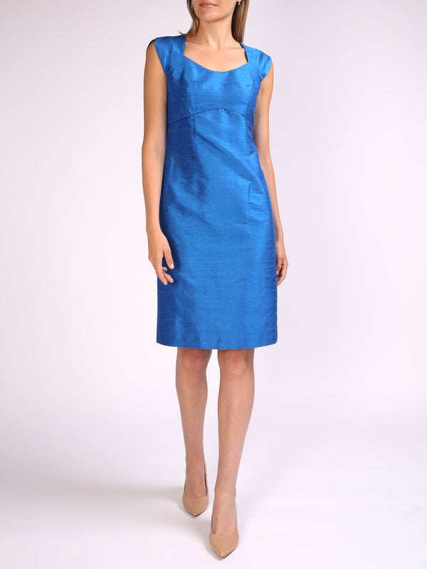 favourbrook Josephine Dress Sapphire Plain Silk Douppion