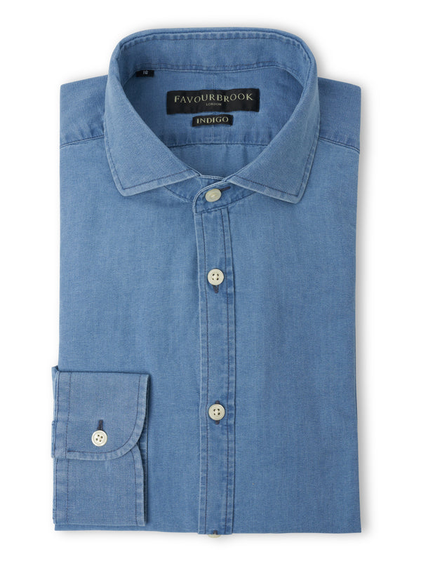 favourbrook Light Indigo Rockwell Cotton Cutaway Collar Shirt