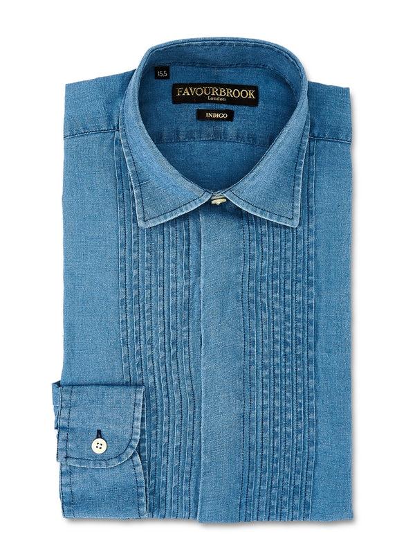favourbrook Light Indigo Rockwell Cotton Pleated Pintuck Dress Shirt