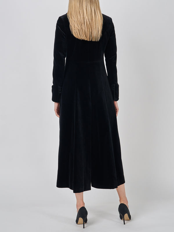 Favourbrook Long Swing Coat Black Plain Cotton Velvet