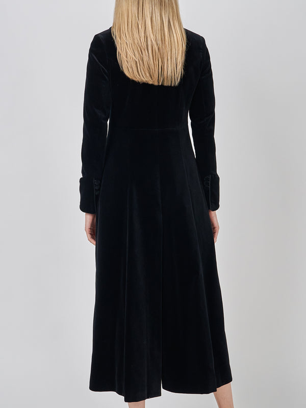 Favourbrook Long Swing Coat Black Plain Cotton Velvet