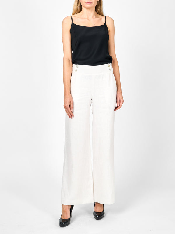 Favourbrook Lounge Trousers Leg Ivory Herringbone Crease Resist Linen