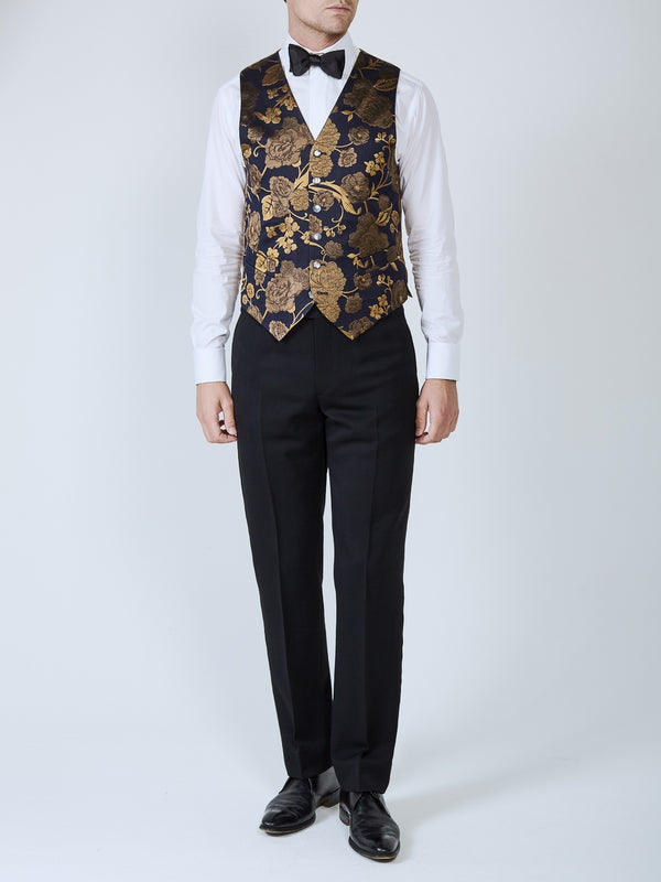 Favourbrook Midnight Gold Winnington Silk Single Breasted Waistcoat