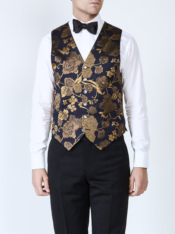 favourbrook Midnight Gold Winnington Silk Single Breasted Waistcoat