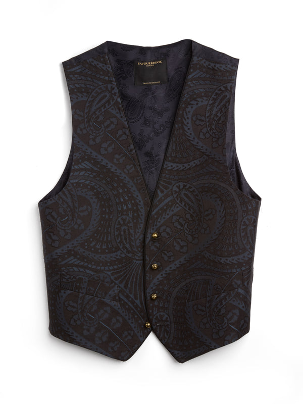 Favourbrook Midnight Heathcote Paisley Single Breasted Waistcoat