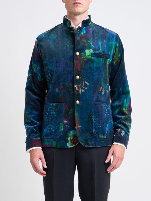 favourbrook Midnight Idris Floral Velvet Cotton Artist Jacket