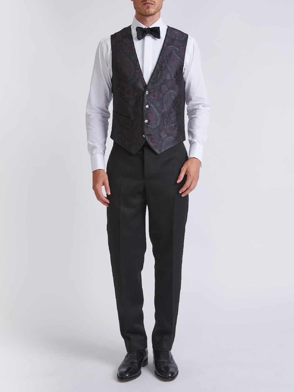 Favourbrook Midnight Plum Carlton Paisley Single Breasted Waistcoat
