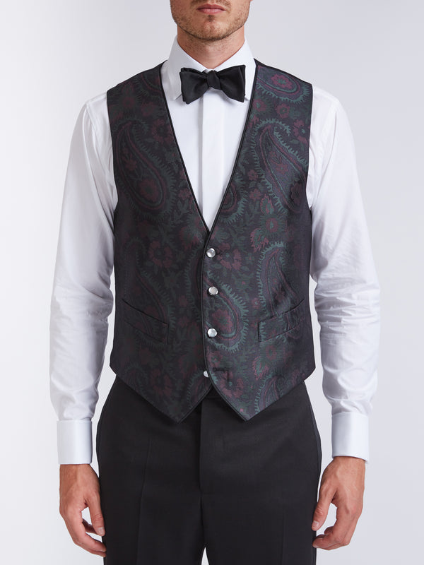 favourbrook Midnight Plum Carlton Paisley Single Breasted Waistcoat