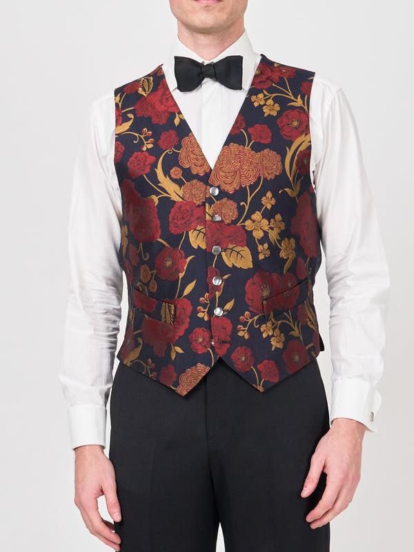 favourbrook Midnight Red Winnington Silk Single Breasted Waistcoat