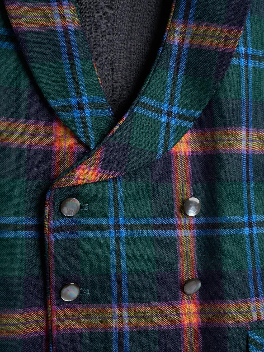 Favourbrook Multi Tartan Wool Double Breasted Waistcoat With Piping
