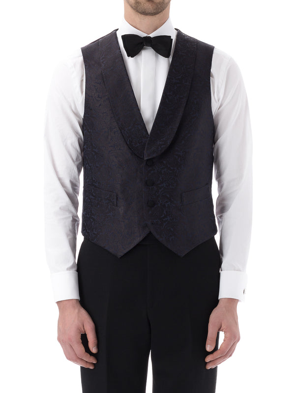 favourbrook Navy Albert Silk Single Breasted Waistcoat