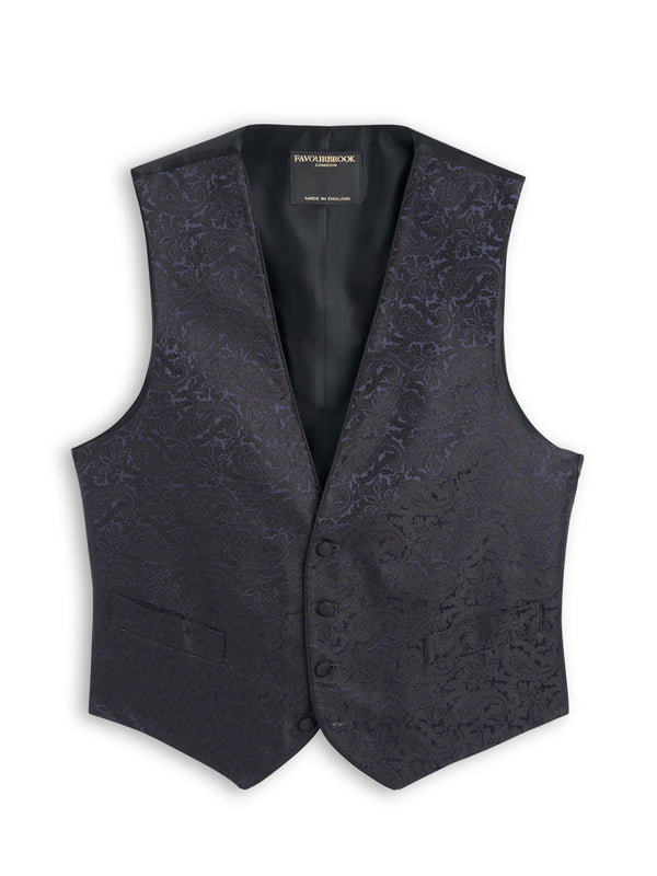 favourbrook Navy Albert Silk Single Breasted Waistcoat
