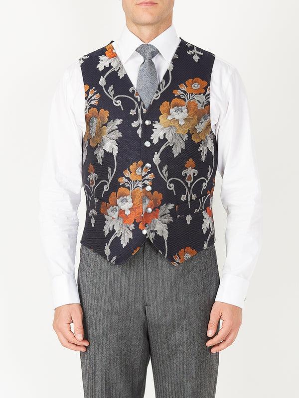 favourbrook Navy Belvoir Cotton Single Breasted Waistcoat