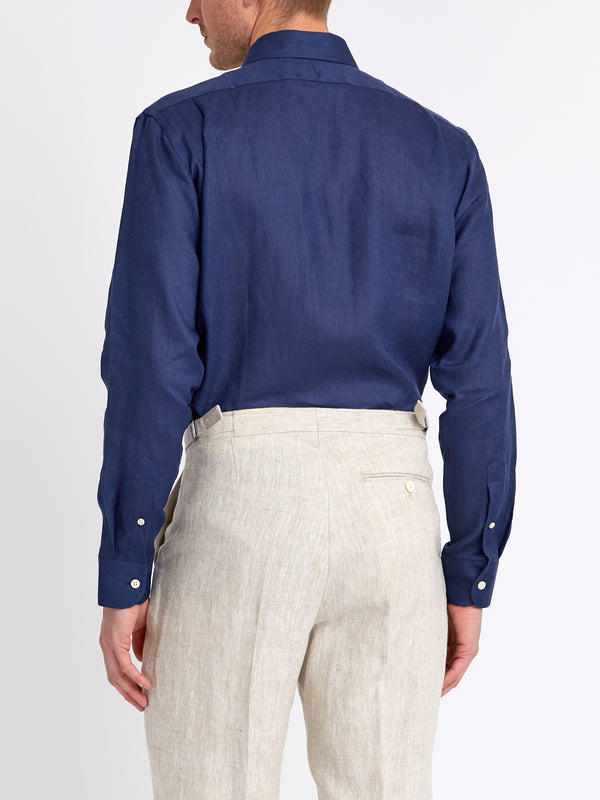 Favourbrook Navy Bridford Linen Cutaway Collar Shirt