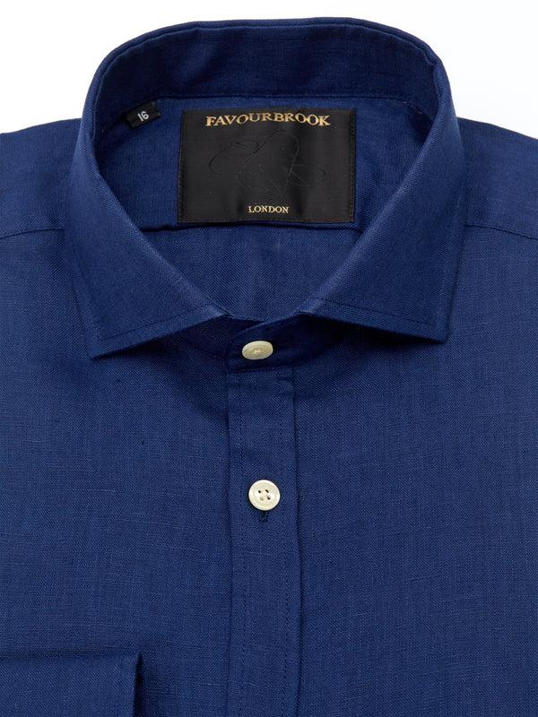 Favourbrook Navy Bridford Linen Cutaway Collar Shirt