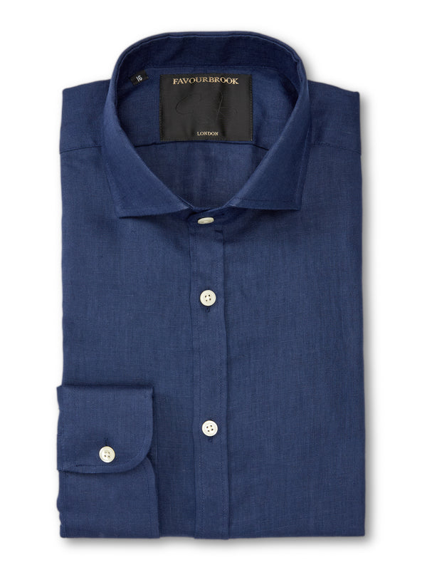 favourbrook Navy Bridford Linen Cutaway Collar Shirt