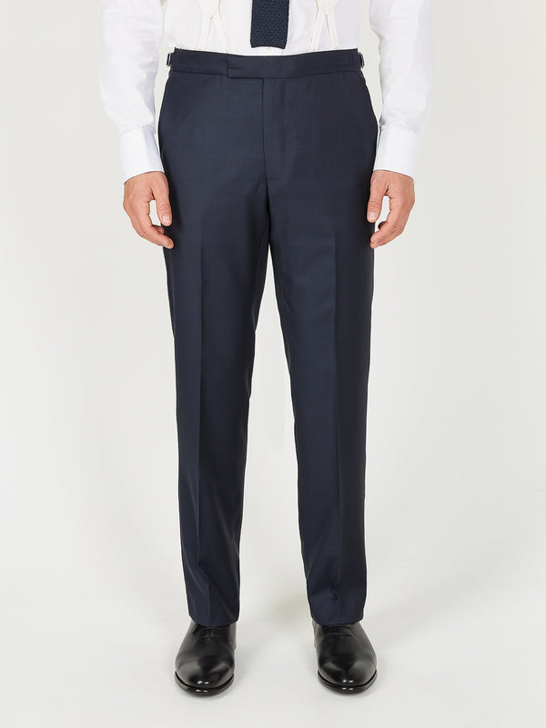 favourbrook Navy Furlong Wool High Waisted Flat Front Trouser