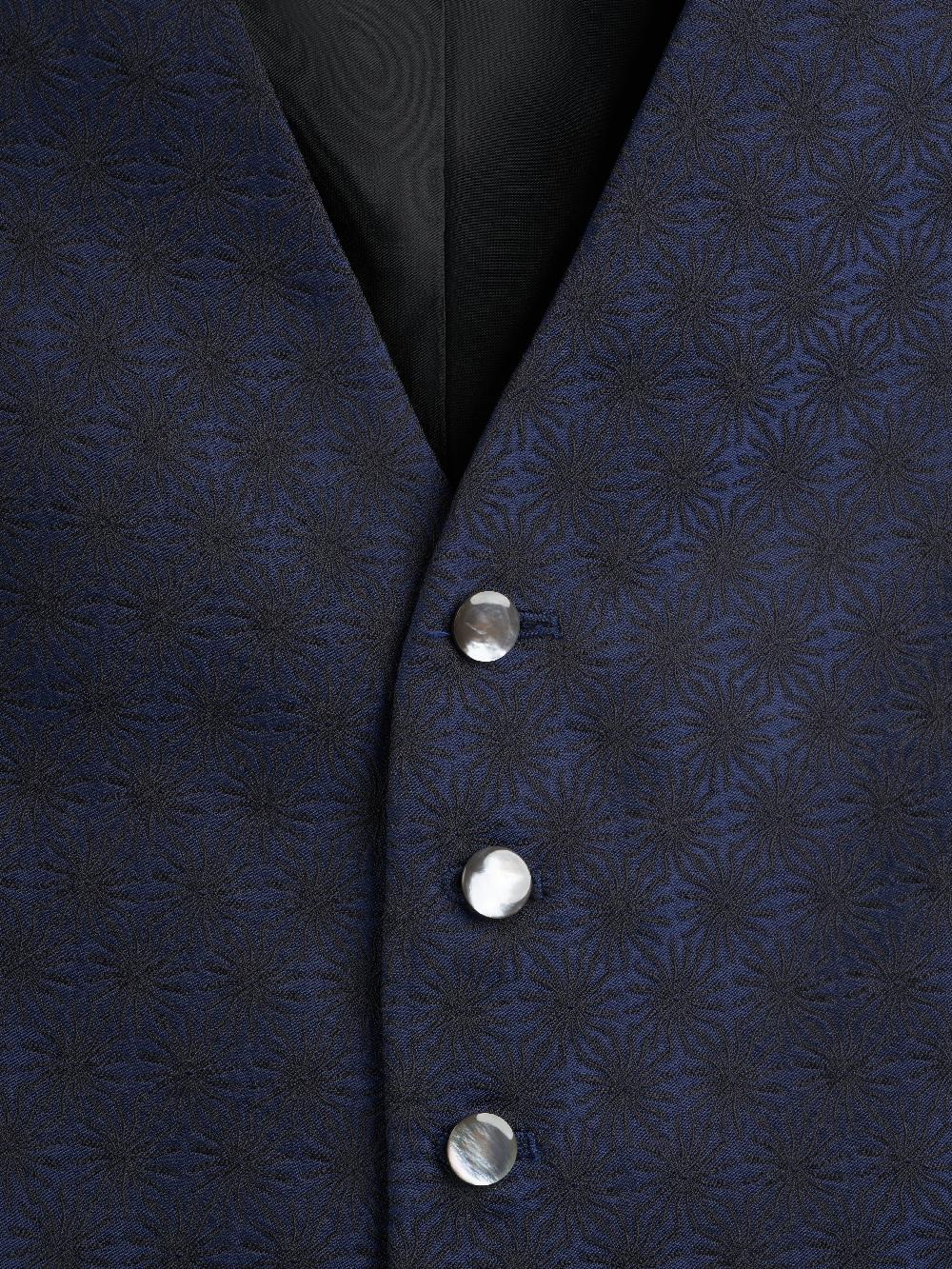 Favourbrook Navy Little Starburst Silk Single Breasted Waistcoat