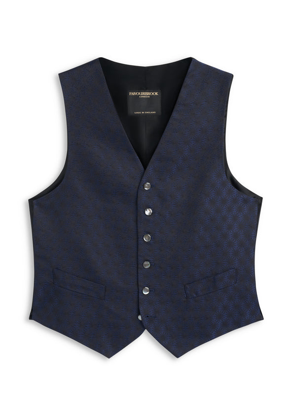 favourbrook Navy Little Starburst Silk Single Breasted Waistcoat