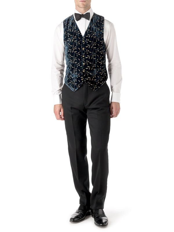 Favourbrook Navy Lurex Berries Velvet Single Breasted Waistcoat