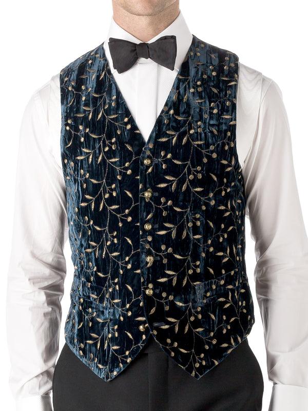 Favourbrook Navy Lurex Berries Velvet Single Breasted Waistcoat