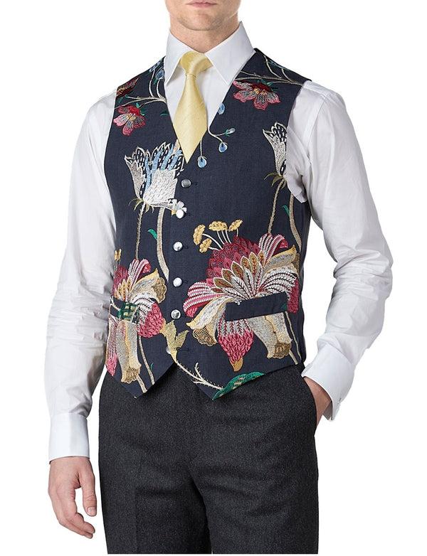 favourbrook Navy Petersham Single Breasted Waistcoat