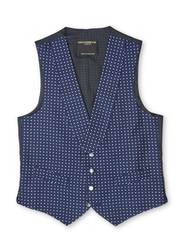 favourbrook Navy Pickwick Silk Single Breasted Waistcoat